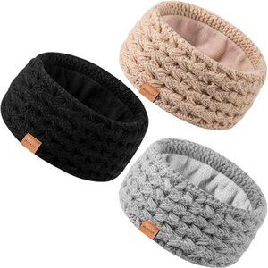 UO Winter Headbands for Women 3 Pack, Ear Warmers for Women Knit Fleece Lined,